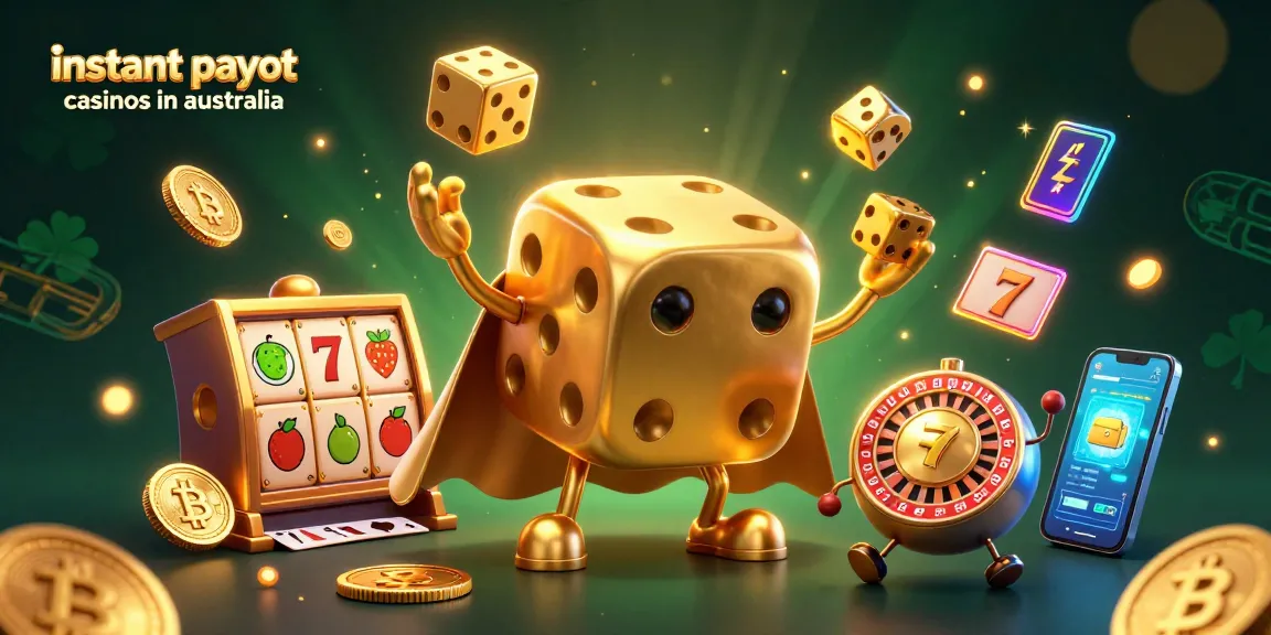 Experience the excitement of instant payout casinos in Australia with this vibrant 3D illustration featuring dynamic casino elements.