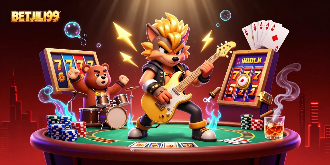 Engage with BETJILI99 through an exciting gaming scene showcasing vibrant casino elements and characters.