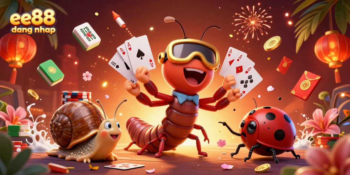 Play exciting games at ee88 dang nhap with a playful 3D casino illustration of unique characters and rich elements.