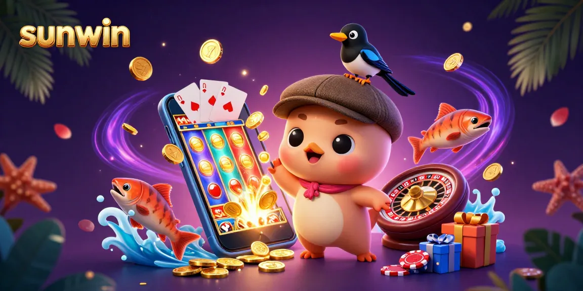 Experience sunwin with a vibrant 3D animated scene of Nessie featuring casino elements and lively action.