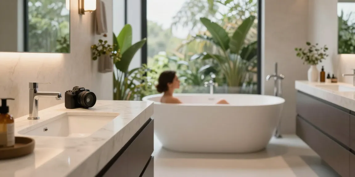 Solid surface countertops company showcasing luxurious bathroom with elegant fixtures and innovative design.