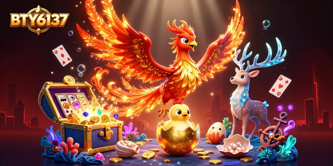 Engage with BTY6137 in an immersive casino scene with a fiery phoenix, treasure, and more.